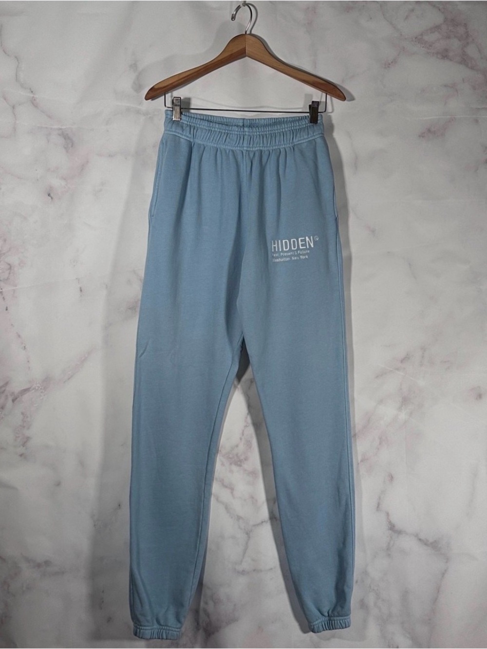 Hidden NY Jogger Sweatpants Light Blue Logo Size S Made in USA Streetwear